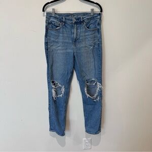 American Eagle Outfitters Women's Blue Distressed Mom Jeans Strigid Size 8 Reg